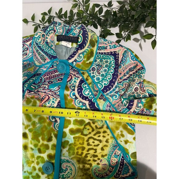 Harvé Benard Womens Paisley Print Jacket Size 8 Cotton Blend Green & Teal - Picture 11 of 13